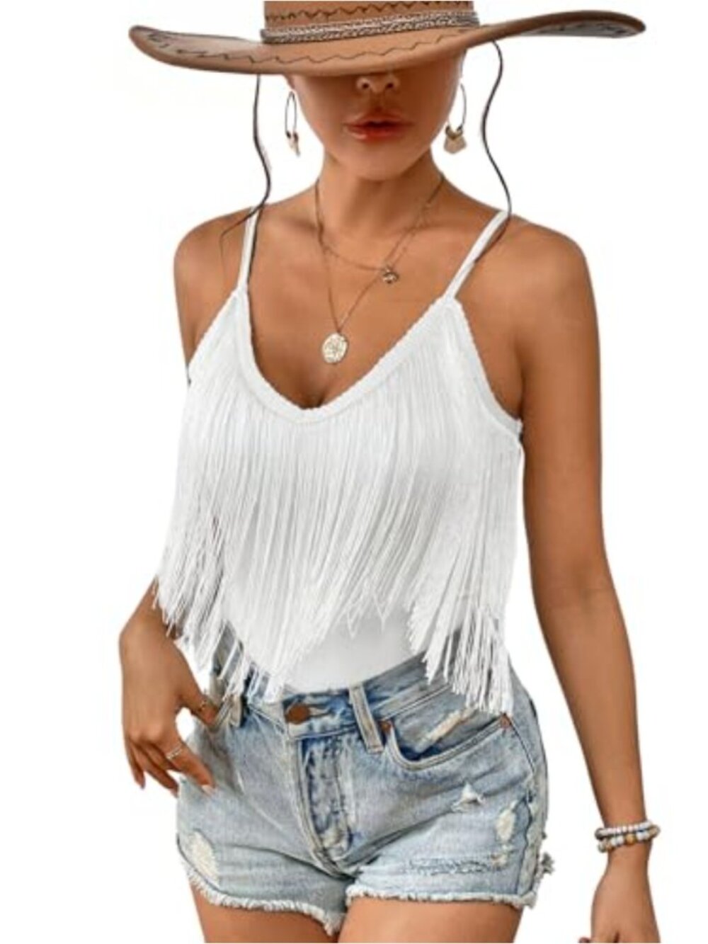 Fringe Halter Tank Top Sleeveless V-Neck Backless Tassel Summer